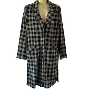 Haute Monde Los Angeles Black & Gray Check Knit Jacket Size Small Coat Duster
